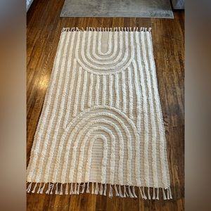 40x70in Bohemian Rainbow Woven Beige Tufted Cotton Rug